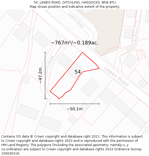 54, LEWES ROAD, DITCHLING, HASSOCKS, BN6 8TU: Plot and title map