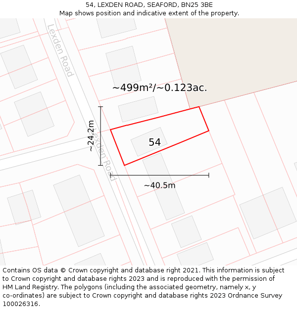 54, LEXDEN ROAD, SEAFORD, BN25 3BE: Plot and title map