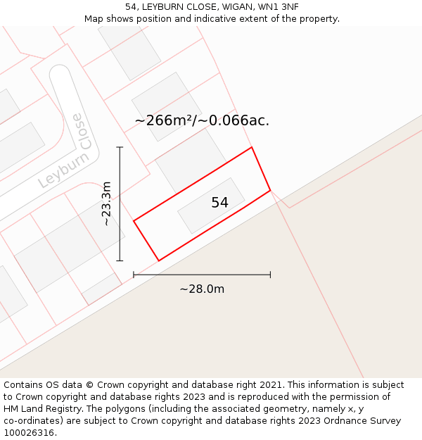 54, LEYBURN CLOSE, WIGAN, WN1 3NF: Plot and title map