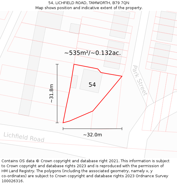 54, LICHFIELD ROAD, TAMWORTH, B79 7QN: Plot and title map