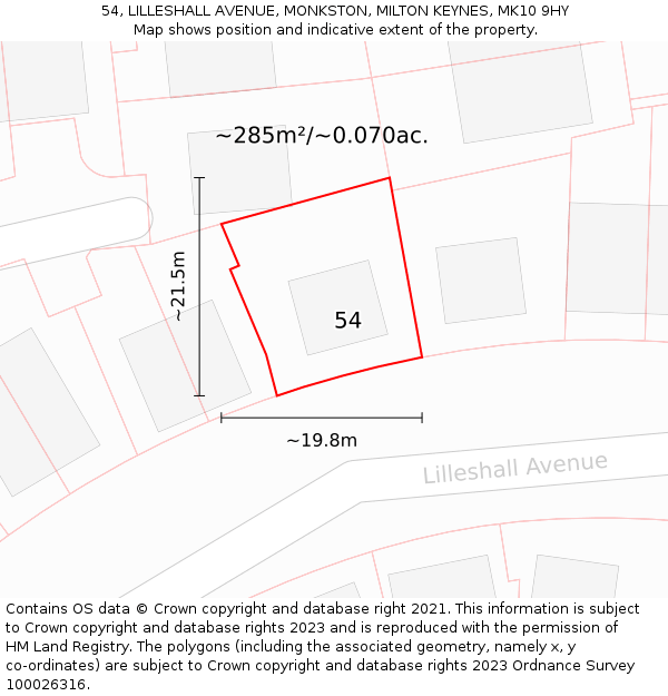 54, LILLESHALL AVENUE, MONKSTON, MILTON KEYNES, MK10 9HY: Plot and title map