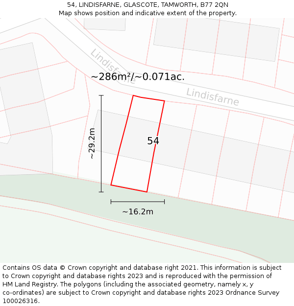 54, LINDISFARNE, GLASCOTE, TAMWORTH, B77 2QN: Plot and title map