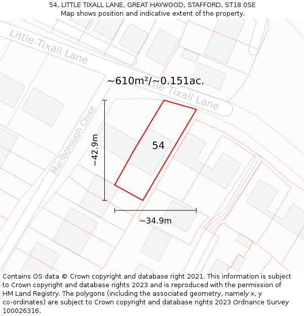 54, LITTLE TIXALL LANE, GREAT HAYWOOD, STAFFORD, ST18 0SE: Plot and title map