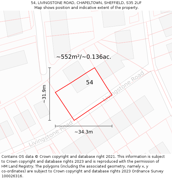 54, LIVINGSTONE ROAD, CHAPELTOWN, SHEFFIELD, S35 2UF: Plot and title map