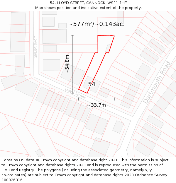 54, LLOYD STREET, CANNOCK, WS11 1HE: Plot and title map