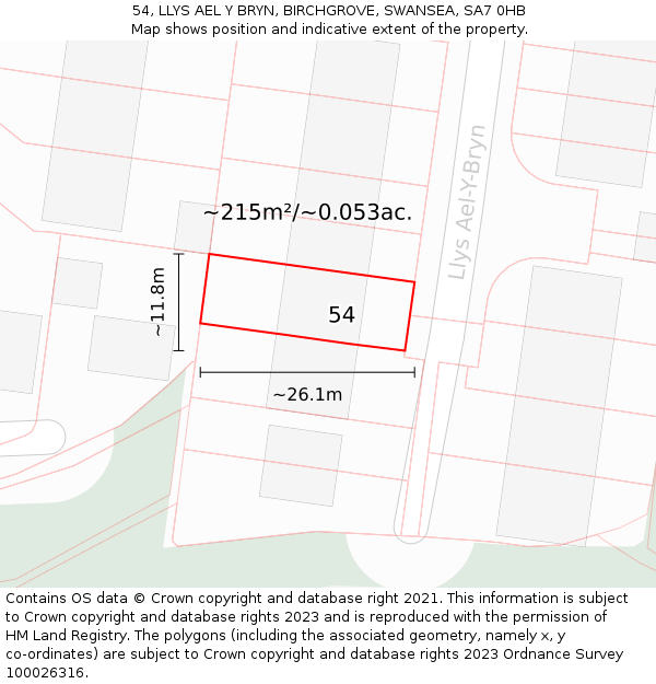 54, LLYS AEL Y BRYN, BIRCHGROVE, SWANSEA, SA7 0HB: Plot and title map