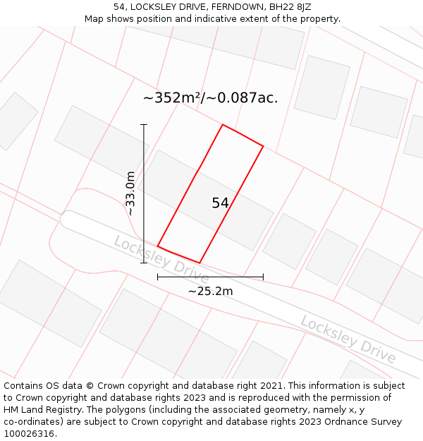 54, LOCKSLEY DRIVE, FERNDOWN, BH22 8JZ: Plot and title map