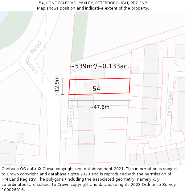 54, LONDON ROAD, YAXLEY, PETERBOROUGH, PE7 3NP: Plot and title map