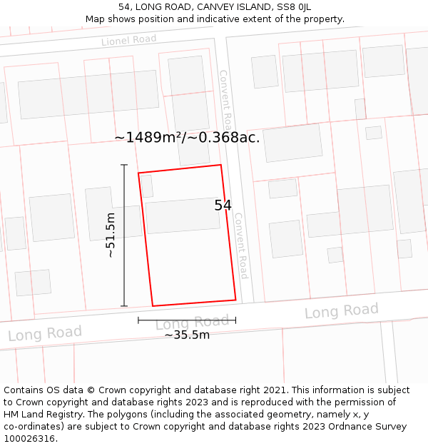 54, LONG ROAD, CANVEY ISLAND, SS8 0JL: Plot and title map