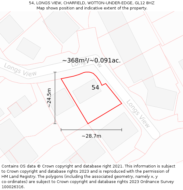 54, LONGS VIEW, CHARFIELD, WOTTON-UNDER-EDGE, GL12 8HZ: Plot and title map