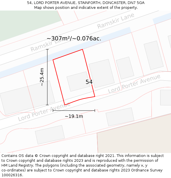 54, LORD PORTER AVENUE, STAINFORTH, DONCASTER, DN7 5GA: Plot and title map