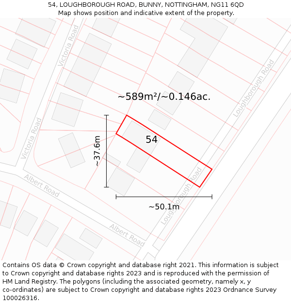 54, LOUGHBOROUGH ROAD, BUNNY, NOTTINGHAM, NG11 6QD: Plot and title map