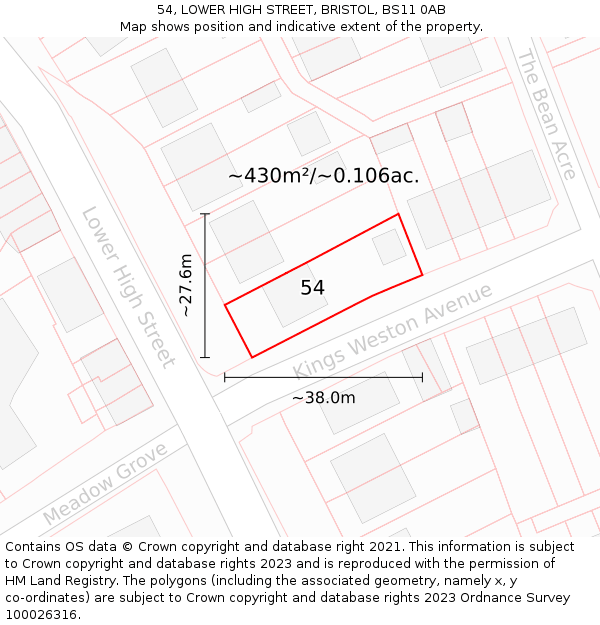 54, LOWER HIGH STREET, BRISTOL, BS11 0AB: Plot and title map