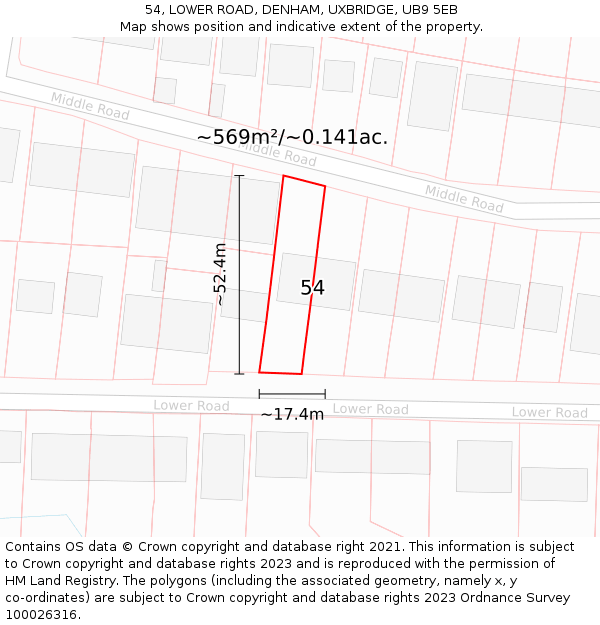 54, LOWER ROAD, DENHAM, UXBRIDGE, UB9 5EB: Plot and title map