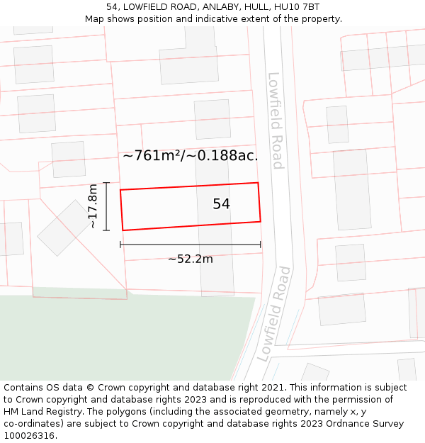 54, LOWFIELD ROAD, ANLABY, HULL, HU10 7BT: Plot and title map