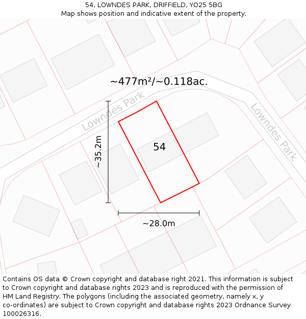 54, LOWNDES PARK, DRIFFIELD, YO25 5BG: Plot and title map