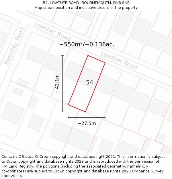 54, LOWTHER ROAD, BOURNEMOUTH, BH8 8NR: Plot and title map