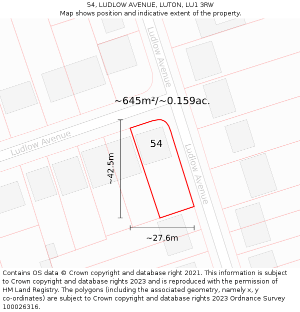 54, LUDLOW AVENUE, LUTON, LU1 3RW: Plot and title map