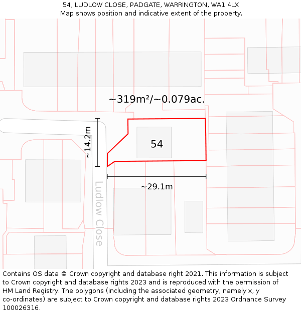 54, LUDLOW CLOSE, PADGATE, WARRINGTON, WA1 4LX: Plot and title map