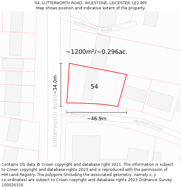 54, LUTTERWORTH ROAD, AYLESTONE, LEICESTER, LE2 8PF: Plot and title map