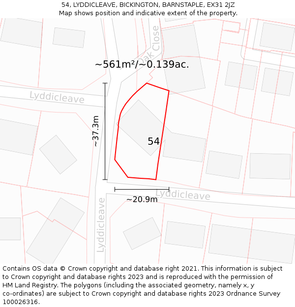 54, LYDDICLEAVE, BICKINGTON, BARNSTAPLE, EX31 2JZ: Plot and title map