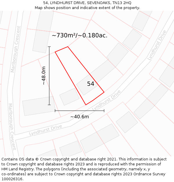 54, LYNDHURST DRIVE, SEVENOAKS, TN13 2HQ: Plot and title map