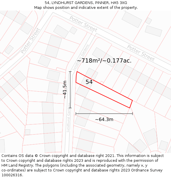 54, LYNDHURST GARDENS, PINNER, HA5 3XG: Plot and title map