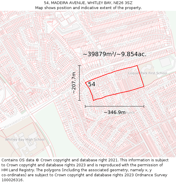 54, MADEIRA AVENUE, WHITLEY BAY, NE26 3SZ: Plot and title map