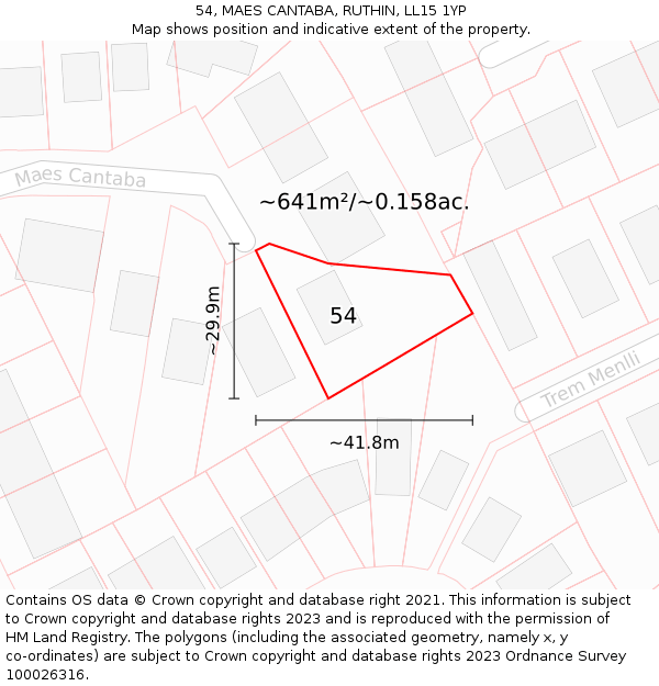 54, MAES CANTABA, RUTHIN, LL15 1YP: Plot and title map