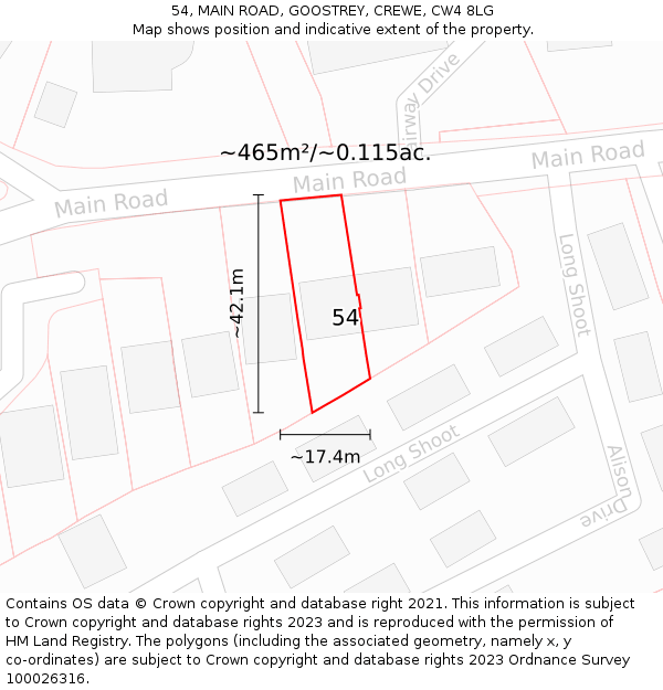 54, MAIN ROAD, GOOSTREY, CREWE, CW4 8LG: Plot and title map