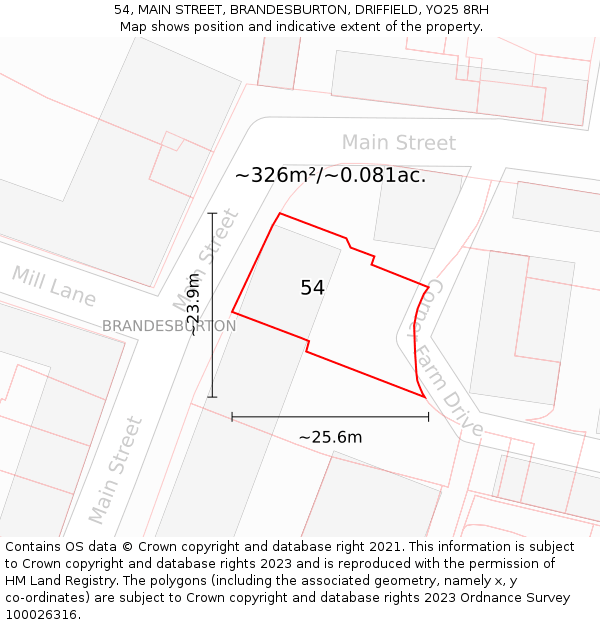 54, MAIN STREET, BRANDESBURTON, DRIFFIELD, YO25 8RH: Plot and title map