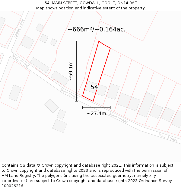 54, MAIN STREET, GOWDALL, GOOLE, DN14 0AE: Plot and title map