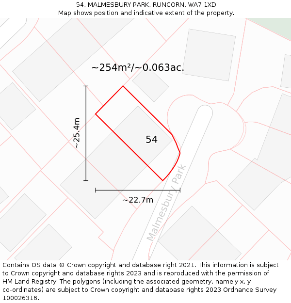 54, MALMESBURY PARK, RUNCORN, WA7 1XD: Plot and title map