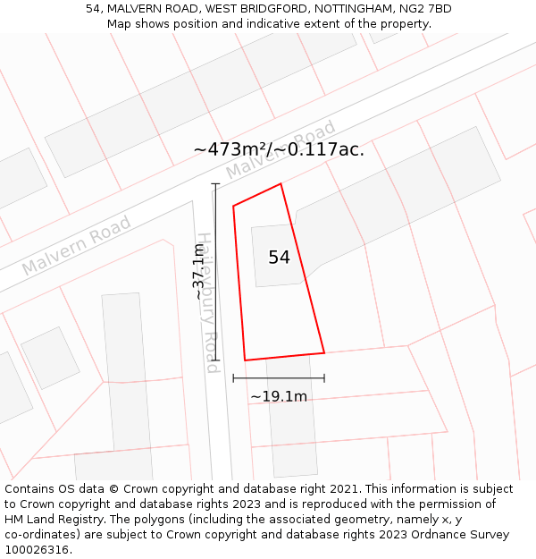 54, MALVERN ROAD, WEST BRIDGFORD, NOTTINGHAM, NG2 7BD: Plot and title map