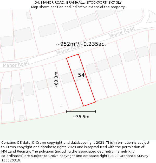 54, MANOR ROAD, BRAMHALL, STOCKPORT, SK7 3LY: Plot and title map