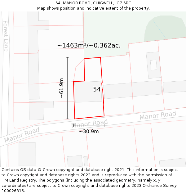 54, MANOR ROAD, CHIGWELL, IG7 5PG: Plot and title map