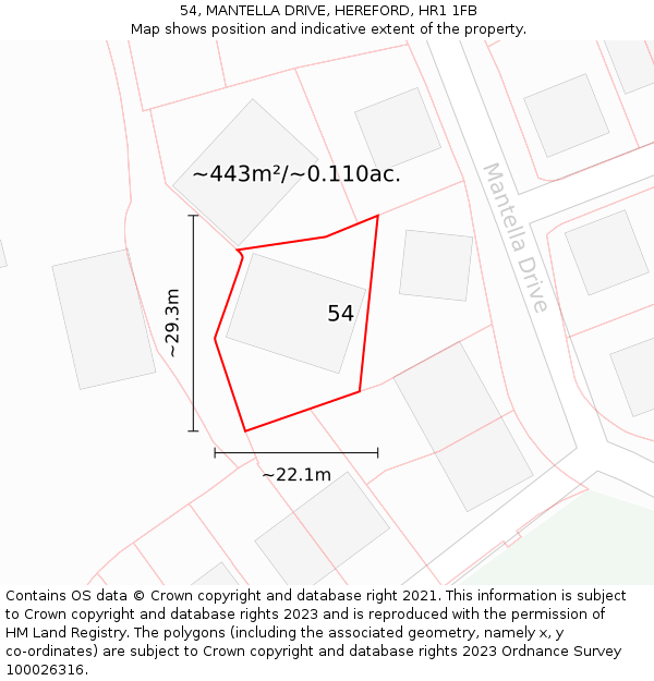 54, MANTELLA DRIVE, HEREFORD, HR1 1FB: Plot and title map