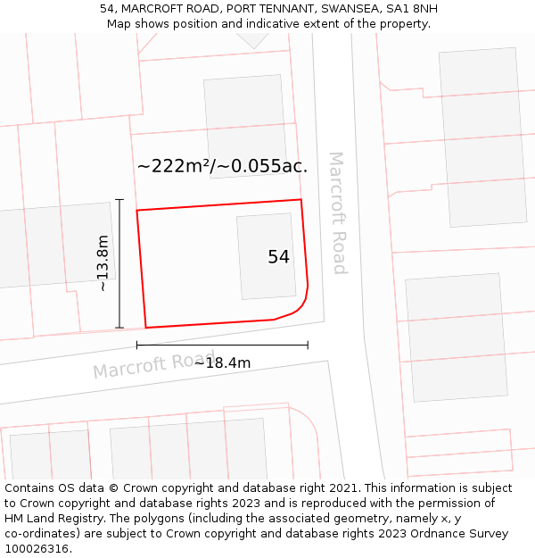54, MARCROFT ROAD, PORT TENNANT, SWANSEA, SA1 8NH: Plot and title map