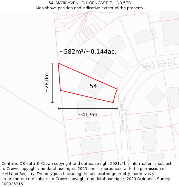 54, MARK AVENUE, HORNCASTLE, LN9 5BD: Plot and title map