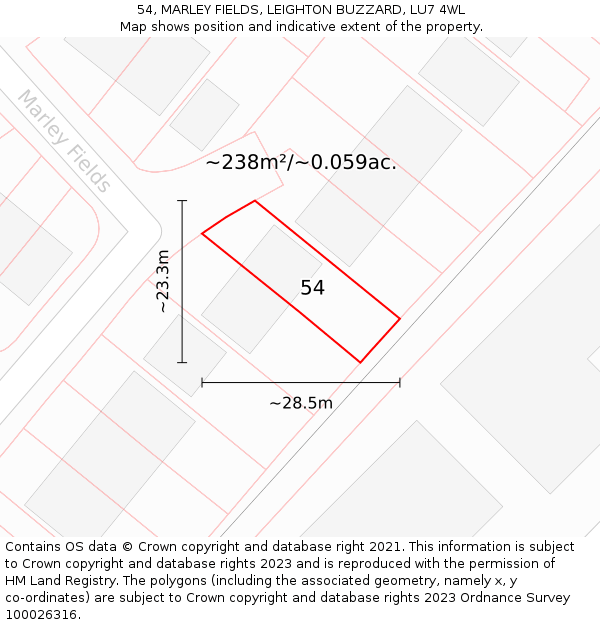 54, MARLEY FIELDS, LEIGHTON BUZZARD, LU7 4WL: Plot and title map