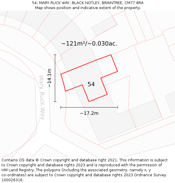 54, MARY RUCK WAY, BLACK NOTLEY, BRAINTREE, CM77 8RA: Plot and title map