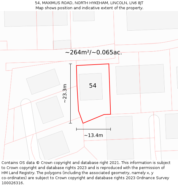54, MAXIMUS ROAD, NORTH HYKEHAM, LINCOLN, LN6 8JT: Plot and title map