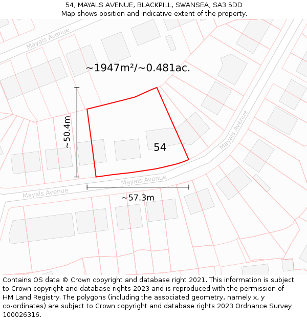 54, MAYALS AVENUE, BLACKPILL, SWANSEA, SA3 5DD: Plot and title map