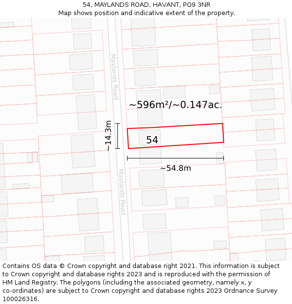 54, MAYLANDS ROAD, HAVANT, PO9 3NR: Plot and title map