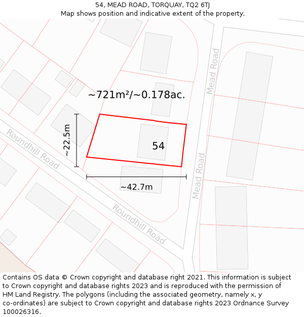 54, MEAD ROAD, TORQUAY, TQ2 6TJ: Plot and title map