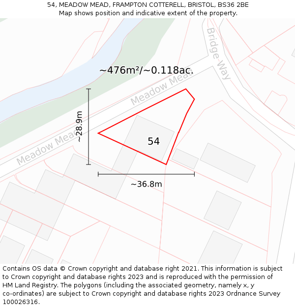 54, MEADOW MEAD, FRAMPTON COTTERELL, BRISTOL, BS36 2BE: Plot and title map