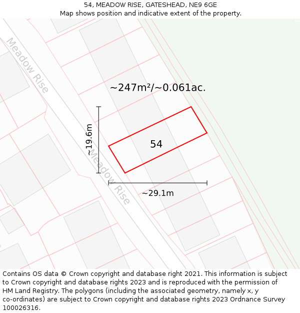 54, MEADOW RISE, GATESHEAD, NE9 6GE: Plot and title map