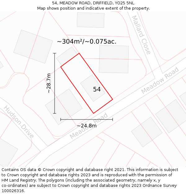 54, MEADOW ROAD, DRIFFIELD, YO25 5NL: Plot and title map