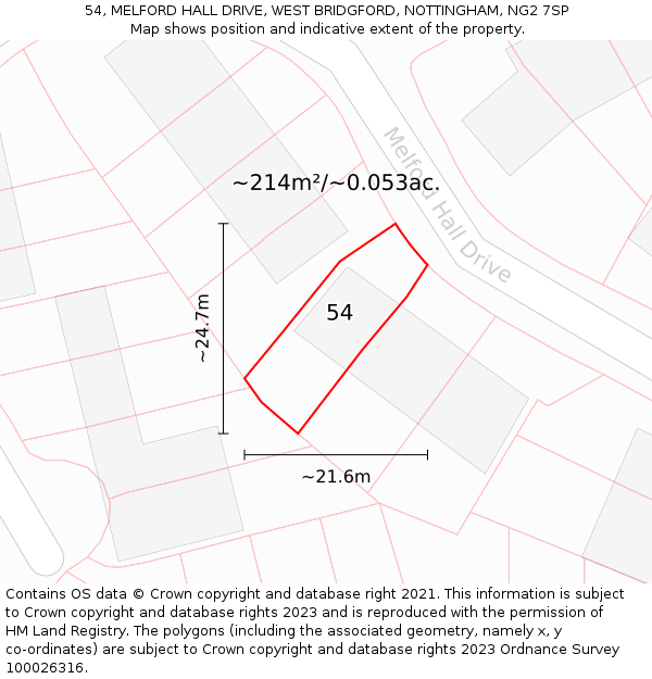 54, MELFORD HALL DRIVE, WEST BRIDGFORD, NOTTINGHAM, NG2 7SP: Plot and title map