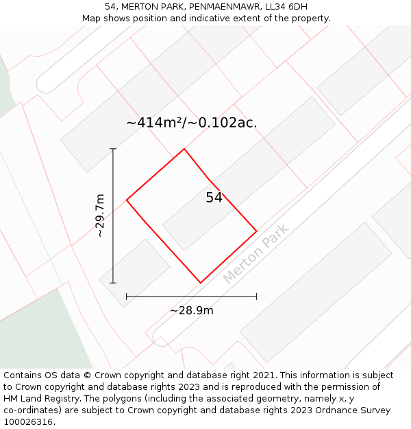 54, MERTON PARK, PENMAENMAWR, LL34 6DH: Plot and title map
